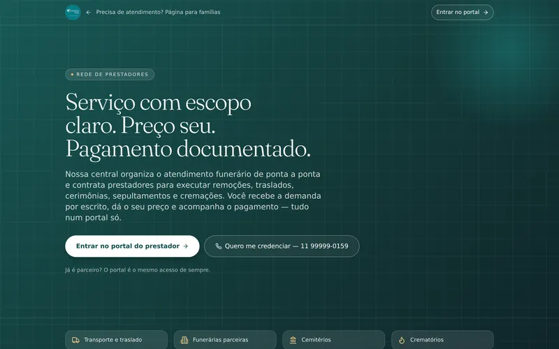 Página de credenciamento de prestadores do FuneralLog