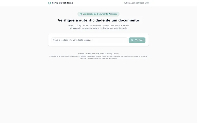 Página pública de verificação de documentos do FuneralLog