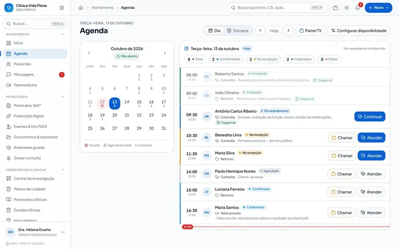 Agenda semanal do MedSaúde por profissional e sala