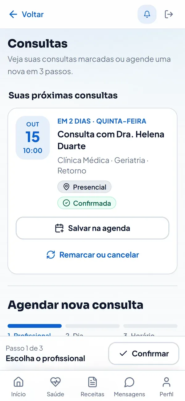 Agendamento de consulta pelo aplicativo do paciente