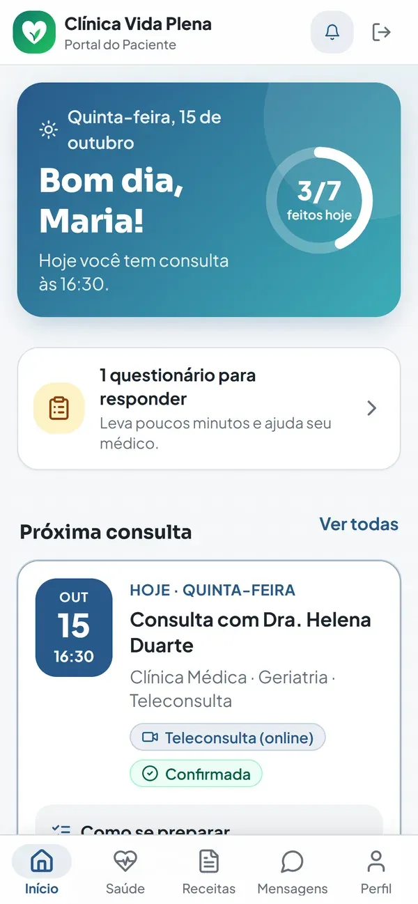 Portal do paciente com a identidade petróleo