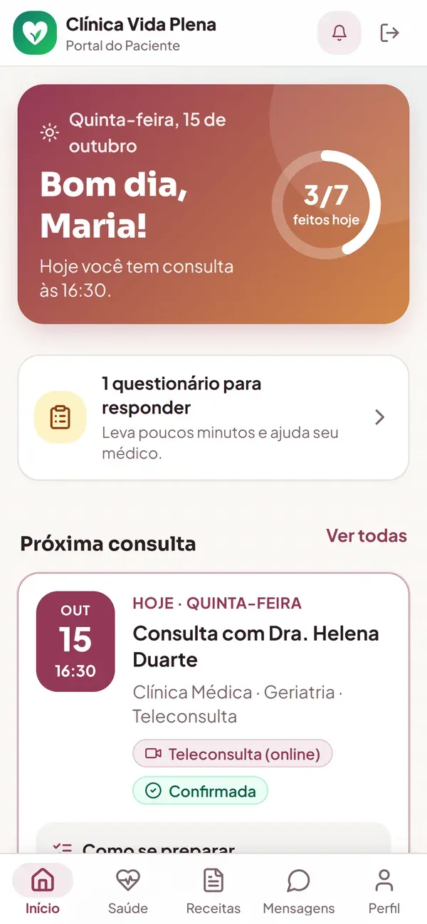 Portal do paciente com a identidade terracota
