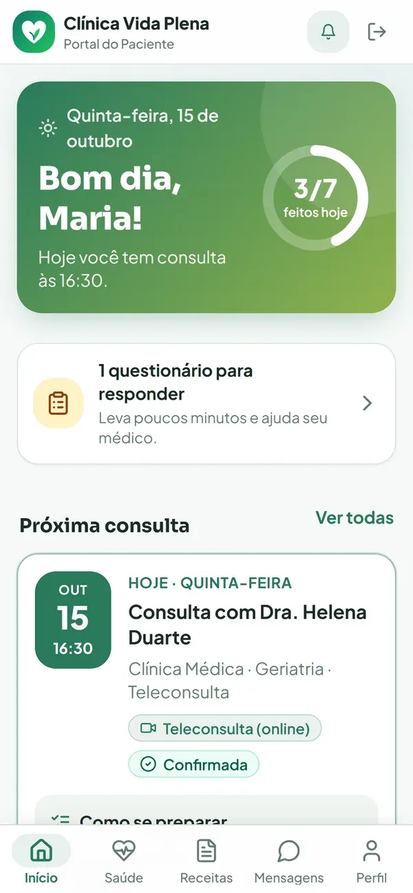 Portal do paciente com a identidade verde