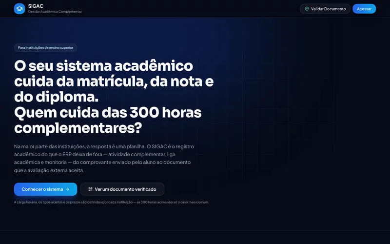 Página do SIGAC para instituições de ensino superior