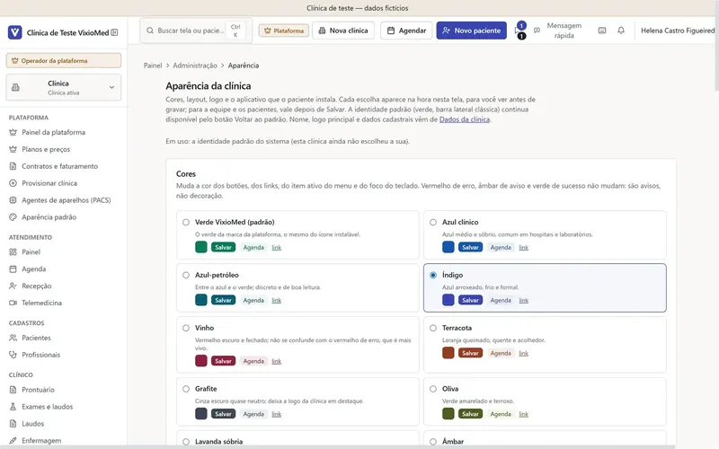 Tela do VixioMed com a identidade índigo