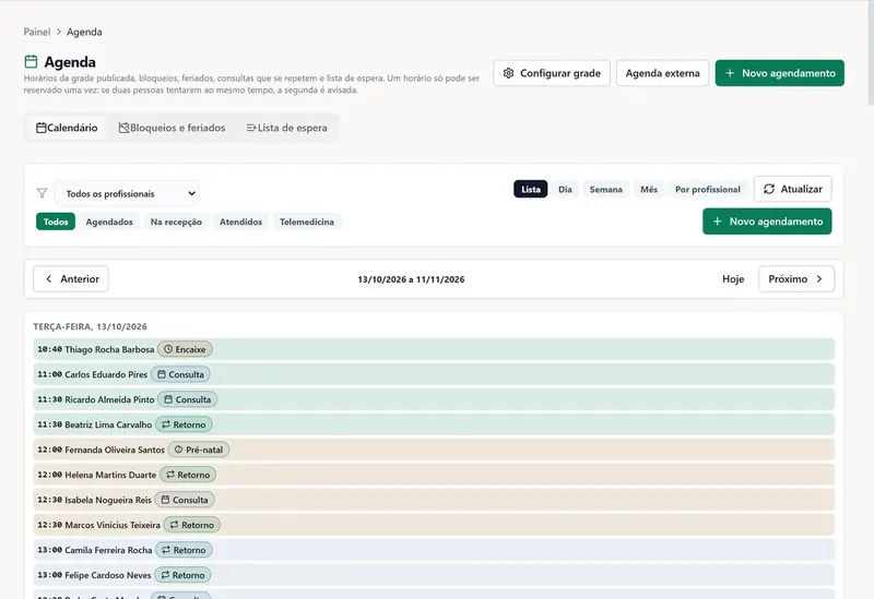 Agenda do VixioMed por profissional